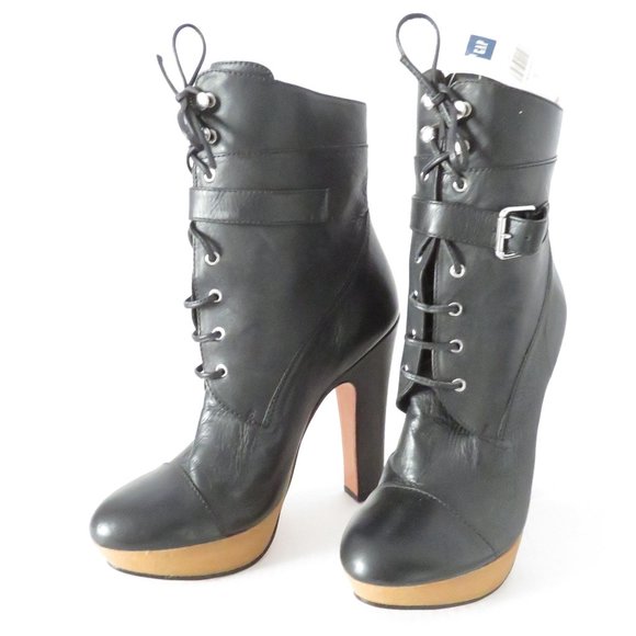 GAP Shoes - NWT Gap Black High Heeled Lace Up Platform Black Leather Shoes Size 10